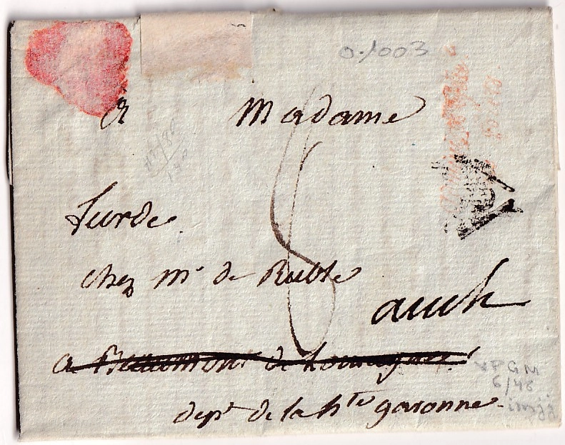 1 DEBOURSE DEB 30 BEAUMONT HAUTE GARONNE 1806 DEPART PARIS INDICE 21 BEAUMONT DE LOMAGNE TARN ET GARONNE