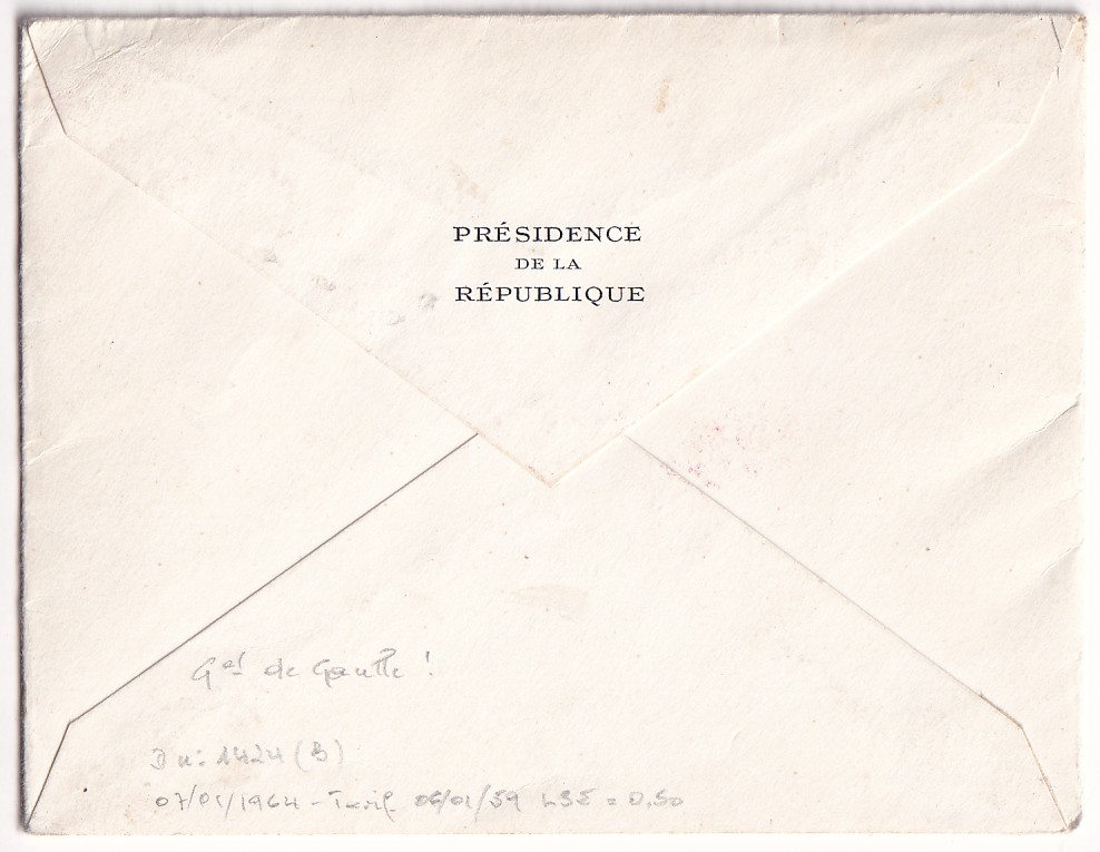 2 N°1391 PRESIDENCE DE LA REPUBLIQUE CARTE DE VISITE DU GENERAL DE GAULLE POUR ANGLETERRE 1964