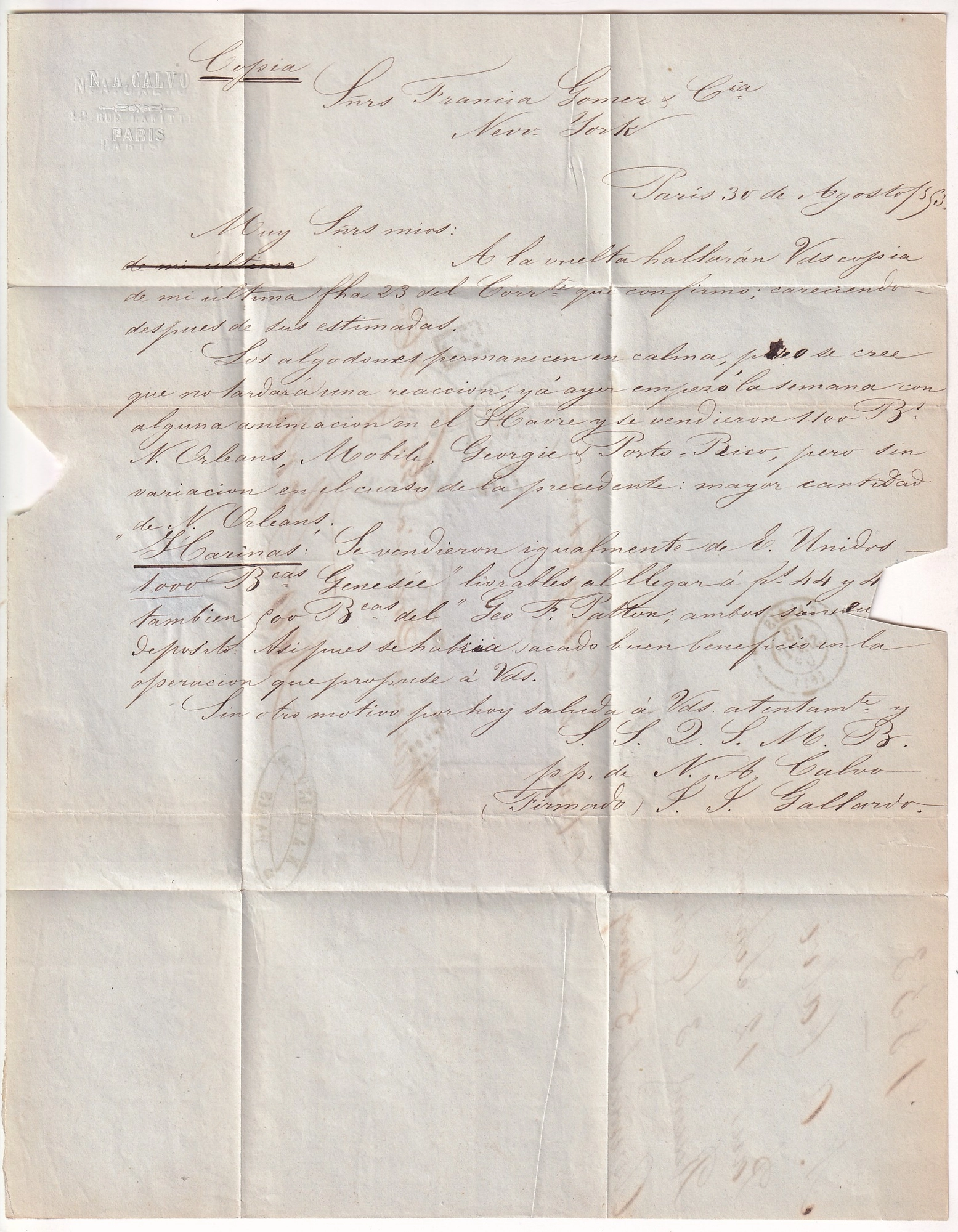 2 N°6 COULEUR CERISE BDF + BANDE DE 3 N°9 PARIS DS2 ROMAIN POUR NEW YORK USA 12 SEPTEMBRE 1853