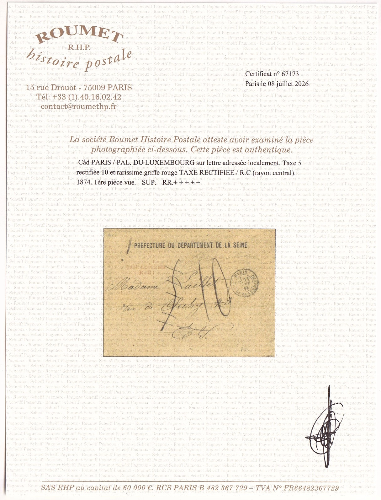 2 CAD PARIS PAL DU LUXEMBOURG + GRIFFE TAXE RECTIFIEE R.C 1871 POUR PARIS 1ERE PIECE VUE