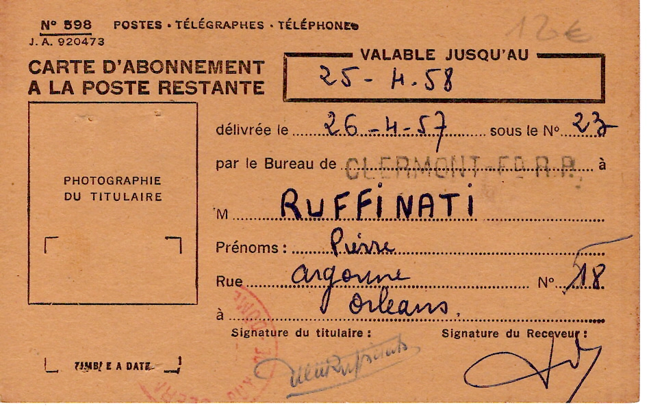 1 PA N° 32 SEUL CARTE ABONNEMENT POSTE RESTANTE ORLEANS RP 26.4.1957 AU TARIF RARE