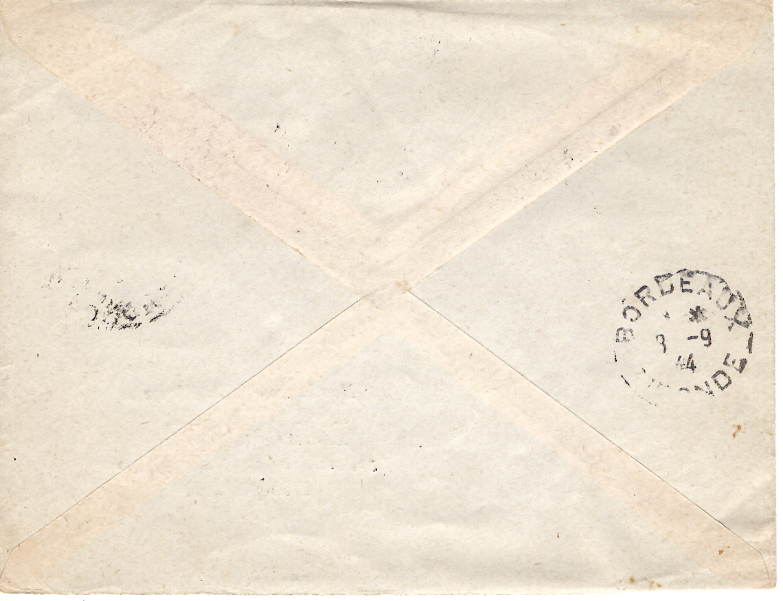 1 LIBERATION BORDEAUX  PETAIN 70C+1FR50 BRUN + 2F40 LETTRE REC BORDEAUX 7.9.1944