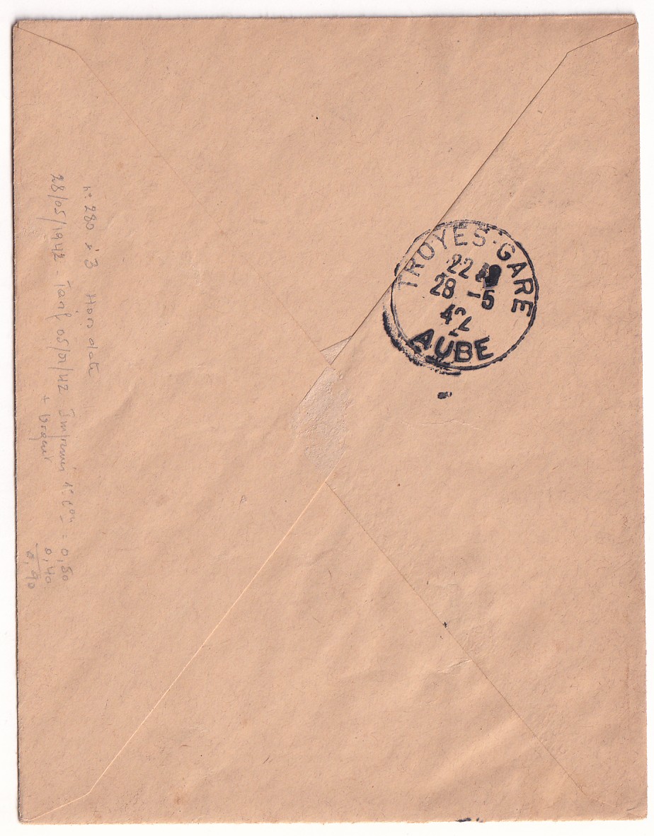 1 N°280 X3 IMPRIME URGENT ESTISSAC AUBE POUR TROYES 1942