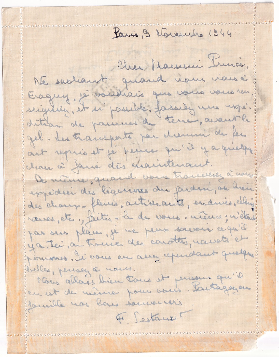 1 N°517 PETAIN PARIS 8.11.1844 INADMIS DEMONETISE POUR PONTOISE SEINE ET OISE