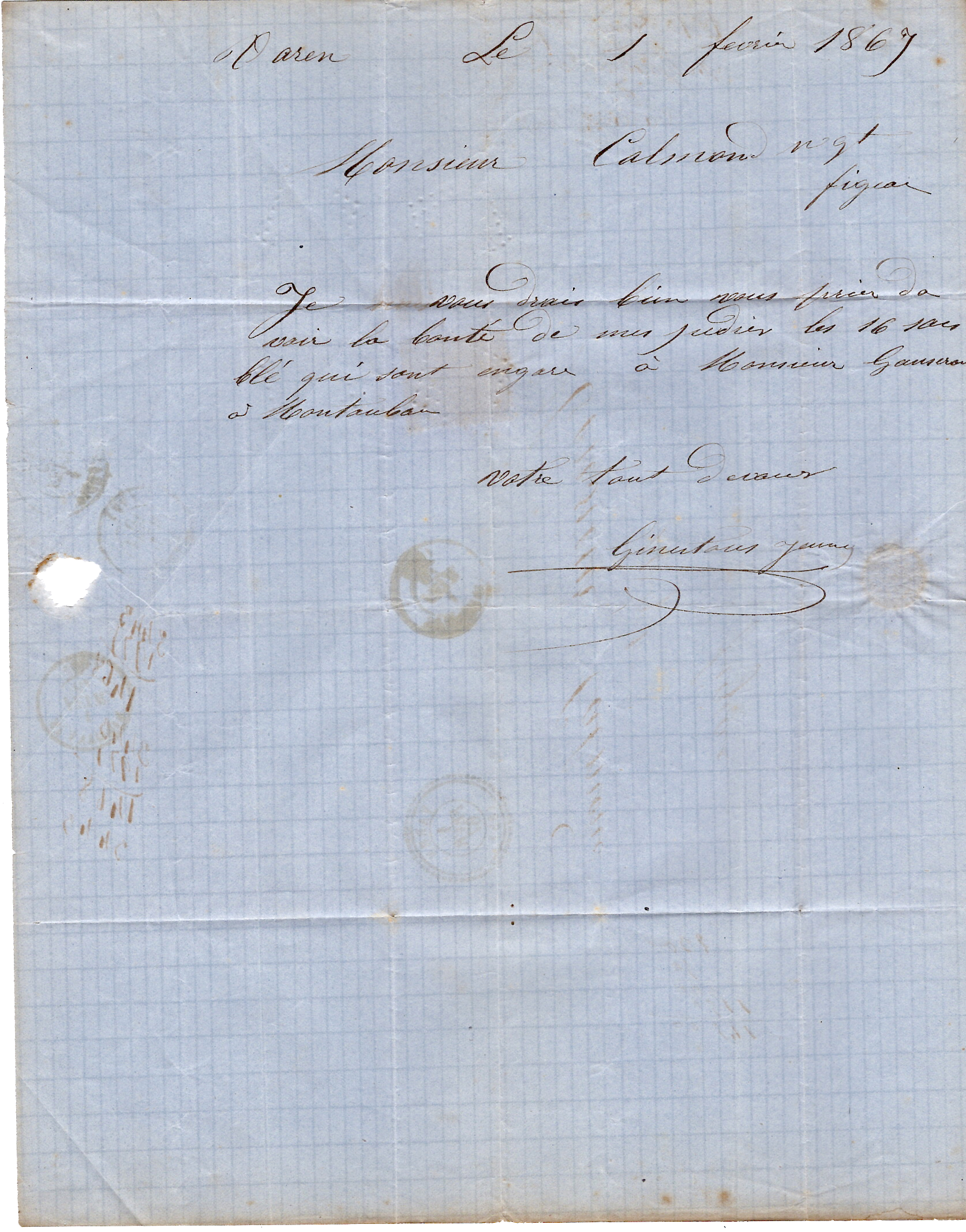 2 N° 22 GC 1621 TYPE 22 VAREN 1 FEVR 1867 LETTRE ° TYPE 15 ST ANTONIN VENDEE COTE 240€
