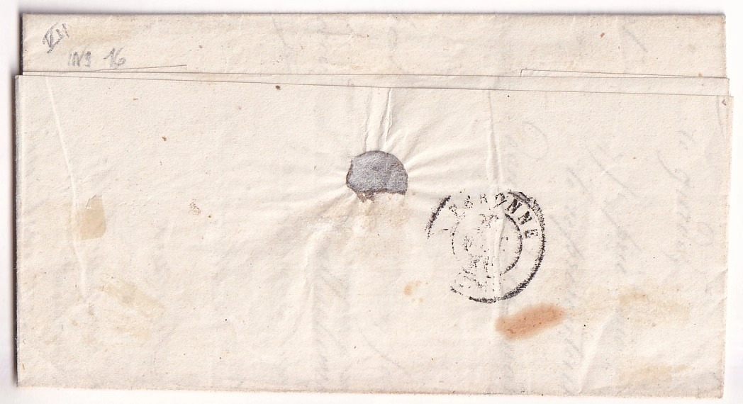1 N°4 GRILLE NOYON OISE CURSIVE 58 BEAULIEU LES FONTAINES OR OGGNOLLES 1851 POUR PERONNE SOMME