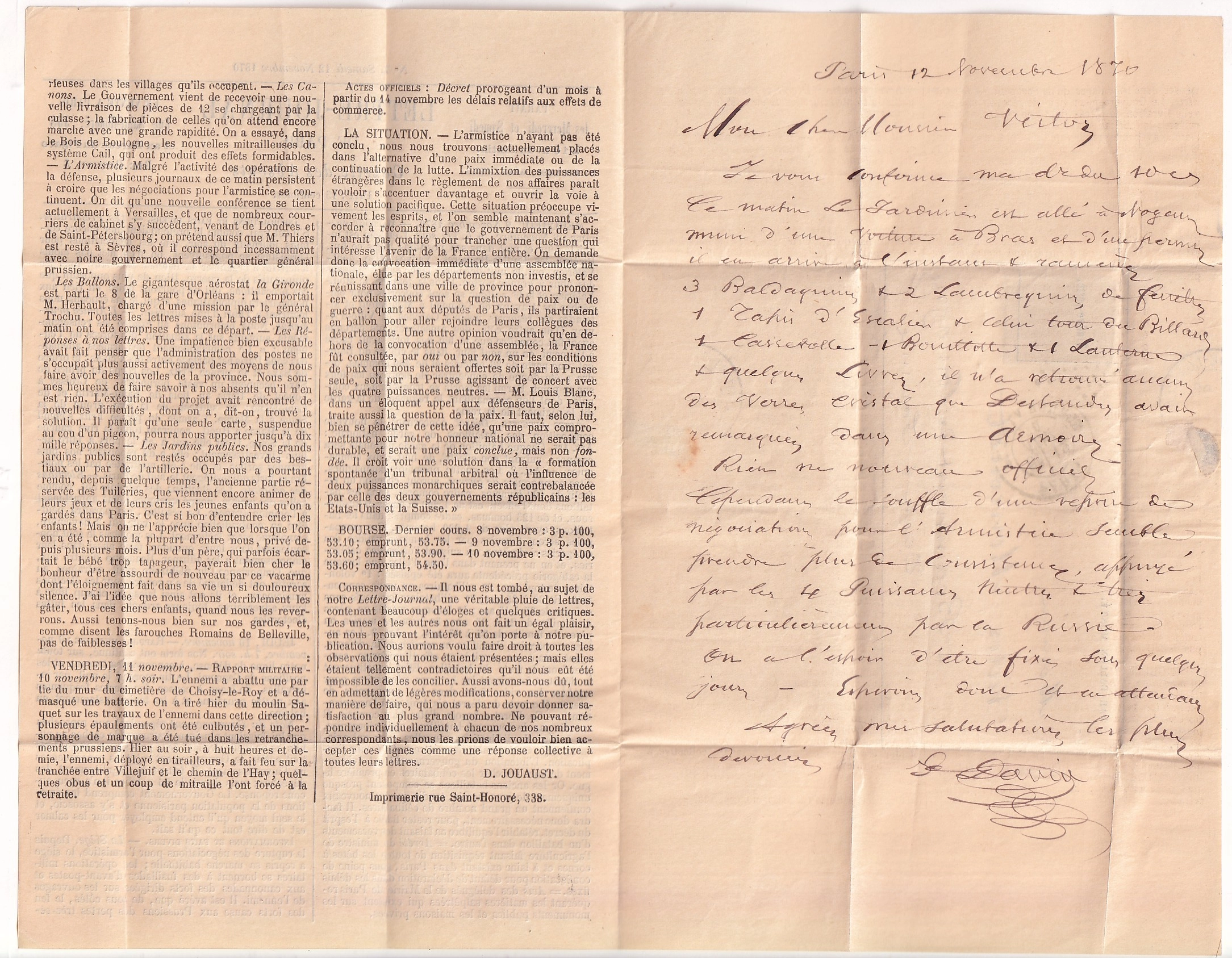 3 BALLON MONTE LE GENERAL UHRICH PARIS 12 NOV 1870 GAZETTE DES ABSENTS N°7 BEAUMONT DE LOMAGNE TARN ET GARONNE 28 NOV