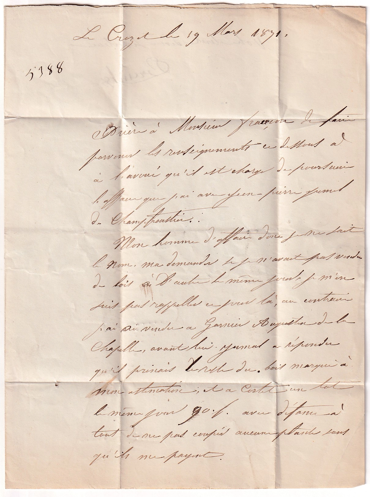 2 N°43B GC 3622 ST GEORGES D'AURAT HAUTE LOIRE CAD TYPE 24 POUR PAULHAGUET 19 MARS 1871 SIGNE BAUDOT