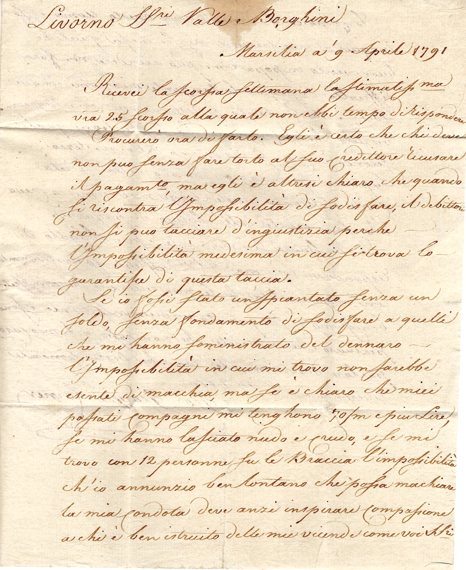 2 BOUCHES DU RHONE MARQUE PP DE MARSEILLE 1791 LETTRE POUR LIVORNO