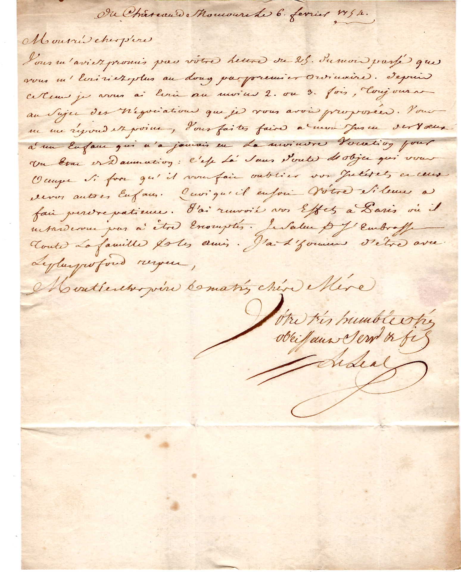 2 HAUTE MARQUE DE JOINVILLE MANUSCRIT 1754 LETTRE ECRITE CHATEAU DE MONCOURT POUR LE MSN COTE 420€
