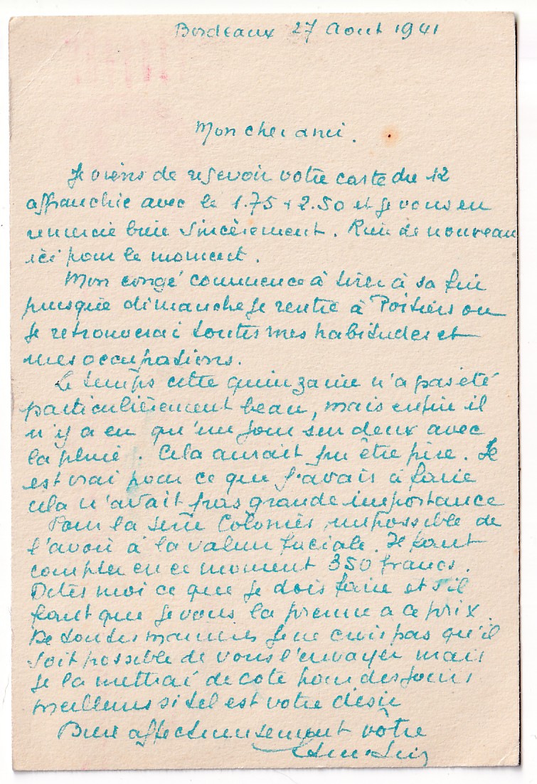 1 N°468 SEUL SUR LETTRE CPE BORDEAUX 27081941 POUR LA BELGIQUE CENSURE ALLEMANDE ROUGE