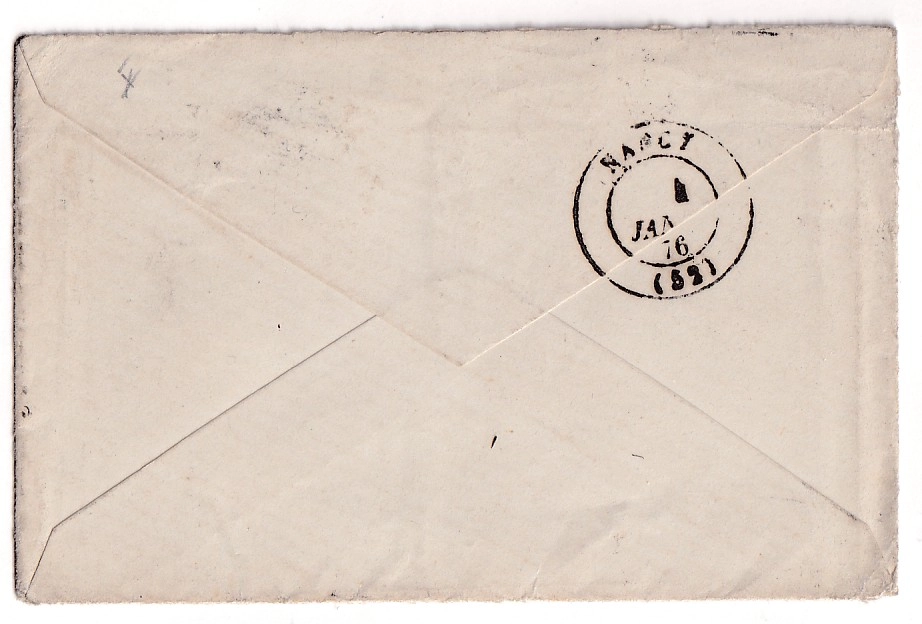1 N°54 55 CAD TYPE 24 COUCY LES EPPES AISNES 2 JANVIER 1876 POUR NANCY MEURTHE ET MOSELLE