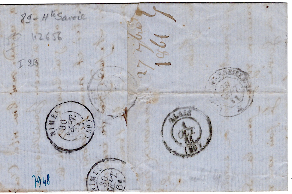 1 N°14 PC 4208 TYPE 15 CHAMONIX 28 SEPT 1861 LETTRE