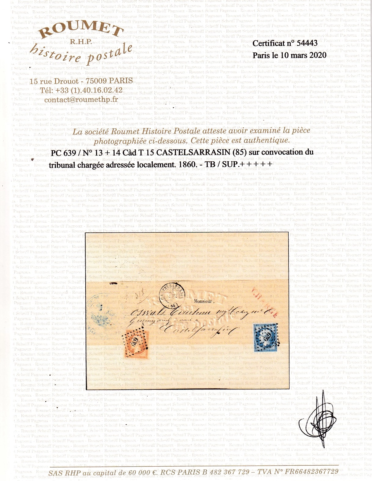 2 N°13 14 PC639 CASTELSARRAZIN TARN ET GARONNE LETTRE CHARGE LOCALE POUR CASTELSARRAZIN
