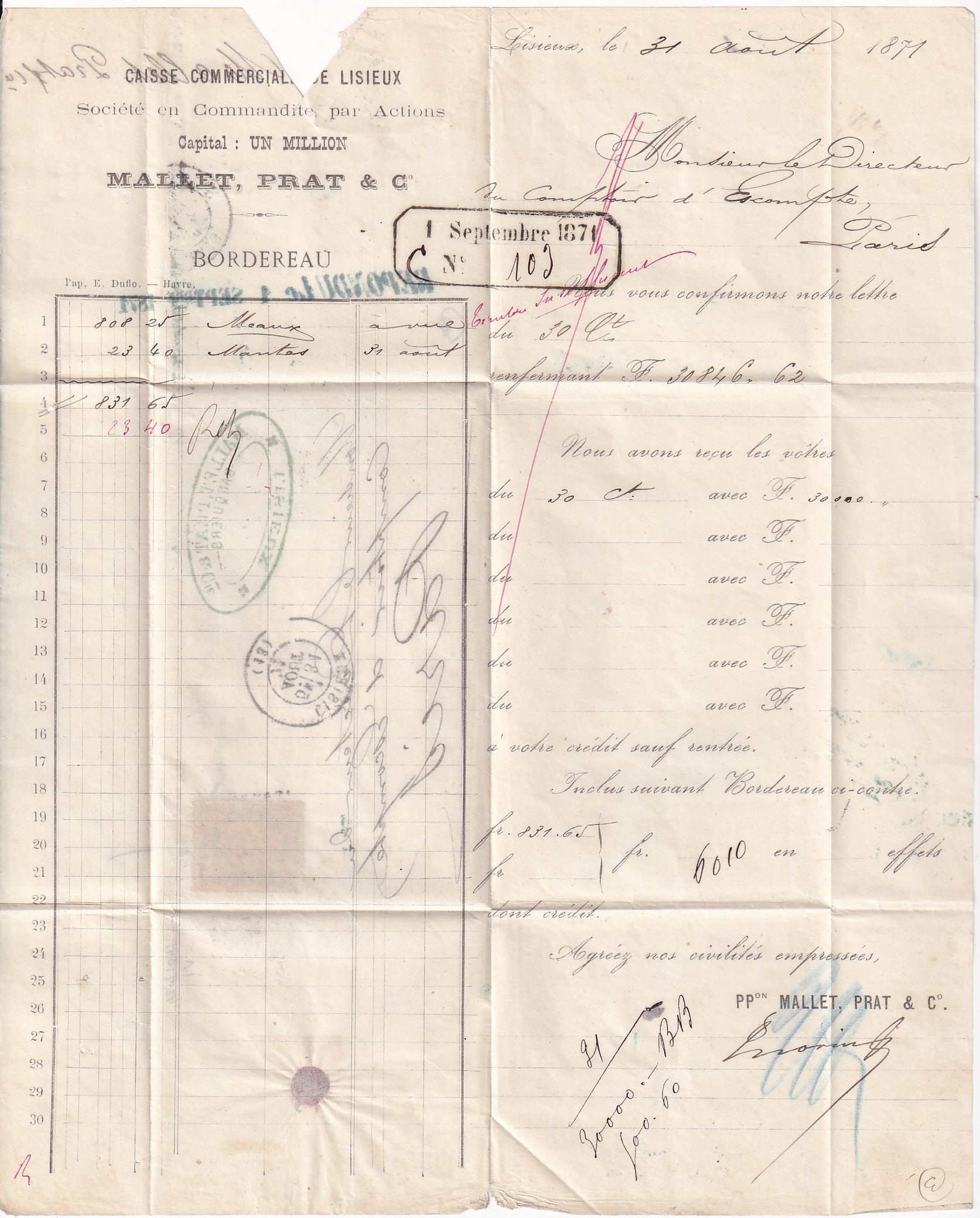 1 N°37 DERNIER JOUR DU TARIF A 20C 31 AOUT 1871 GC 2056 LISIEUX CALVADOS POUR PARIS