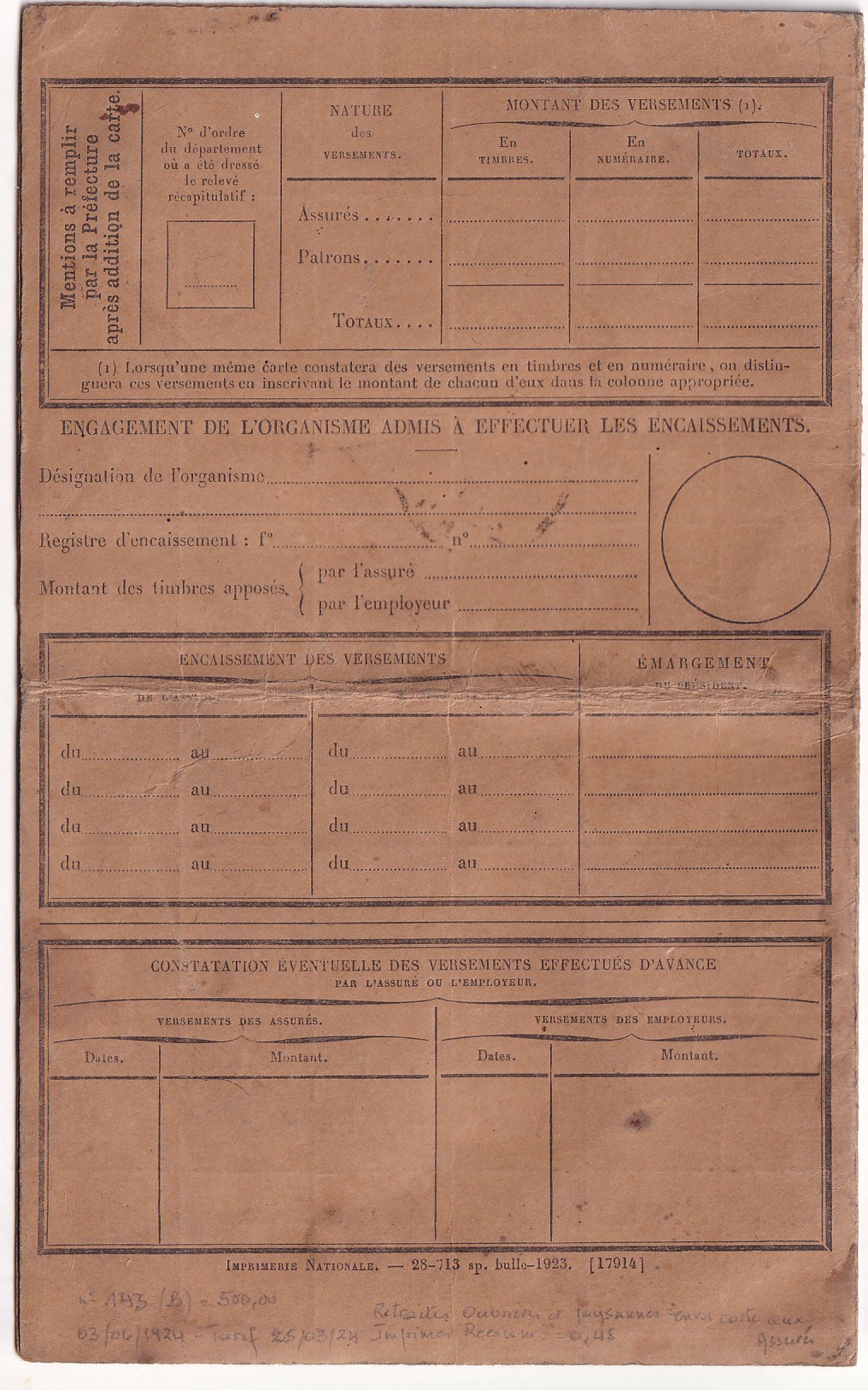 1 N°143 TYPE MERSON SEUL SUR CARNET RETRAITE RECOMMANDE LILLE NORD 1924 POUR TOUENES EN WEPPES