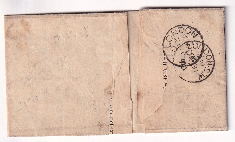 1 BALLON MONTE LE PARMENTIER N°22 PAIRE PARIS 15.12.1870 POUR LONDRES GAZETTE DES ABSENTS N°15 ARRIVE 31.12.1871