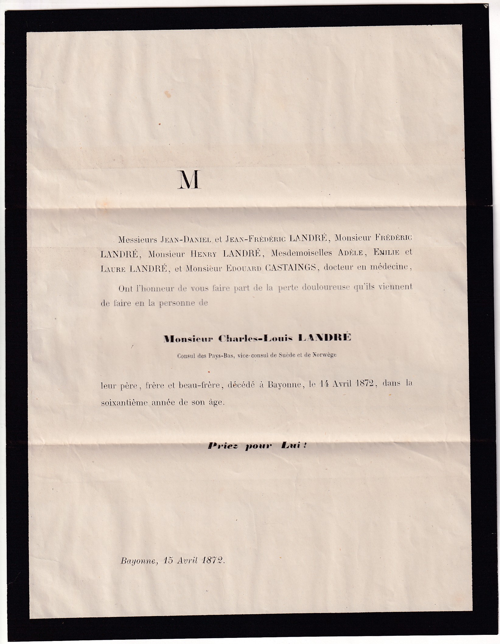1 N°35 PAIRE CAD TYPE 17 BAYONNE BASSES PYRENEES FAIRE PART DEUIL ETRANGER POUR BRENETS SUISSE RARE