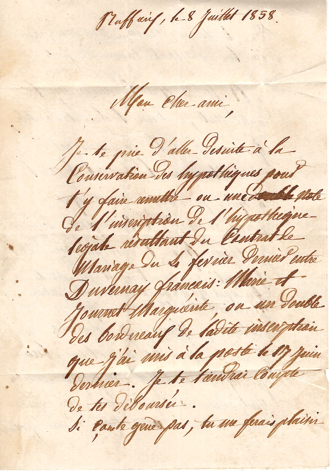 2 SARDE 20C EFFLEURE A DROITE LETTRE RUFFIEUX 1858 POUR CHAMBERY SAVOIE