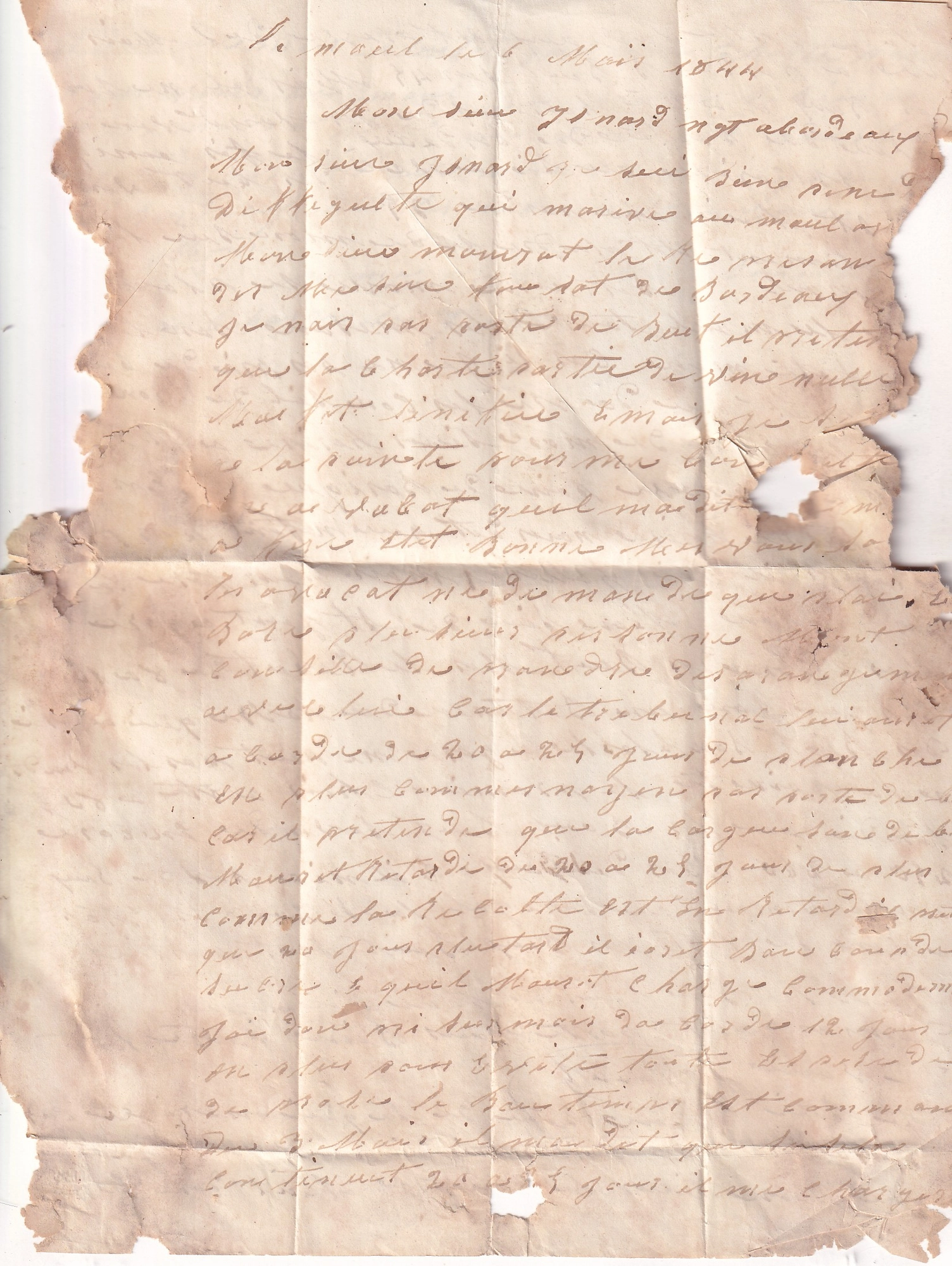 2 MARQUE POSTE DU MOULE GUADELOUPE TAXE 4 TAMPON CACHET ROUGE OUTREMER PAR PAUILLAC  POUR BORDEAUX 1844