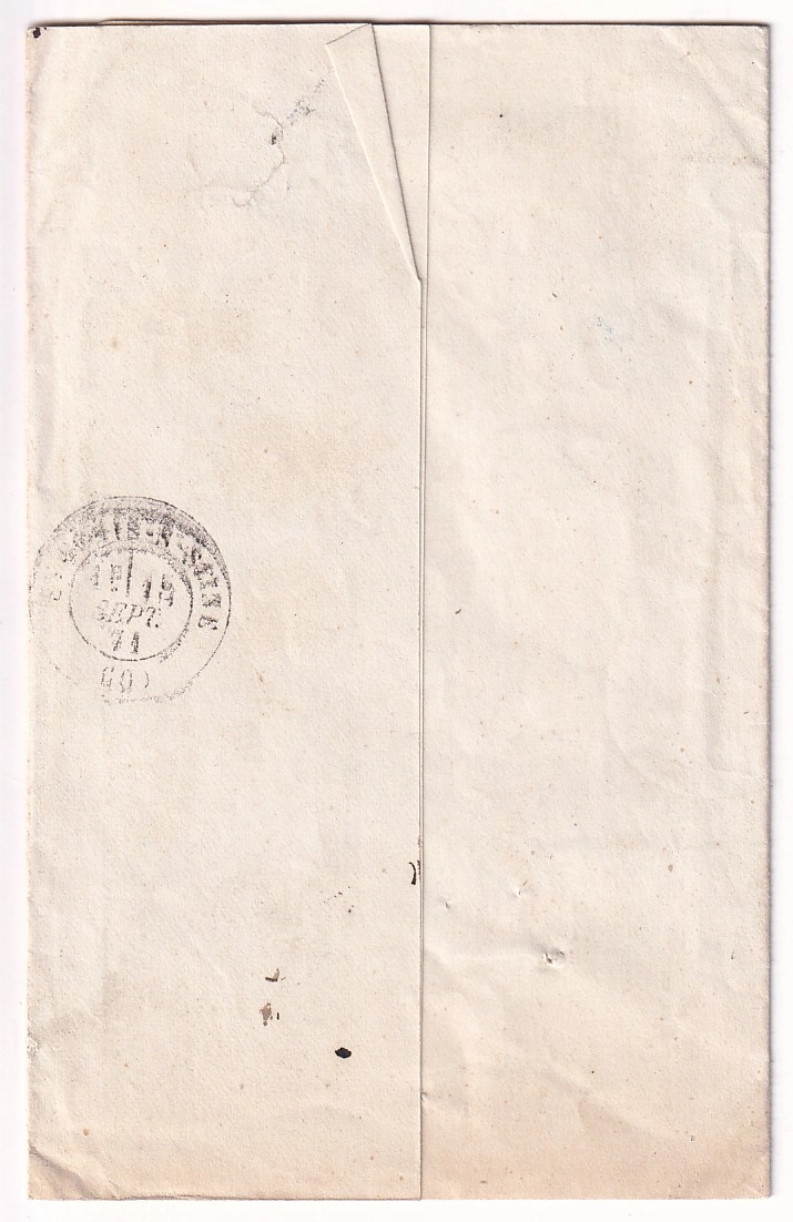 1 LETTRE DE RENSEIGNEMENT DU FORT FOURAS CHARENTE INFERIEURE CAD TYPE 24 FOURAS DU 14 SEPTEMBRE 1871 POUR ST DENIS COMMUNE DE PARIS