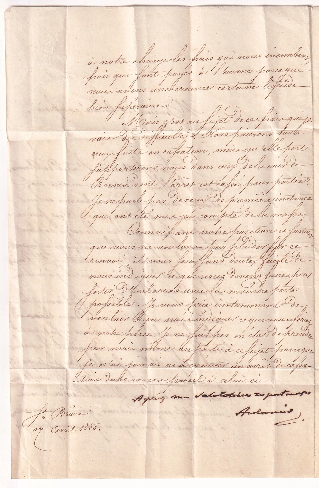 3 GRIFFE ADRESSE INCOMPLET DE PARIS 1850 DEPART ST BRIEUC COTES DU NORD