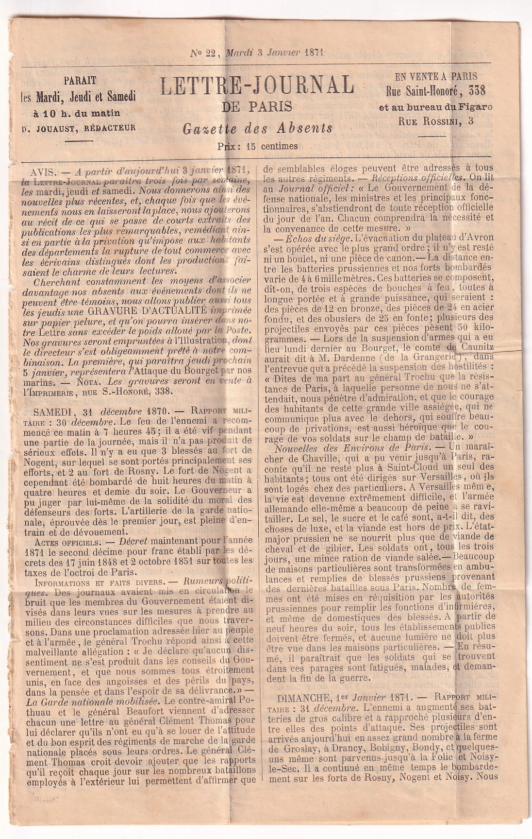 2 BALLON MONTE LE NEWTON N°37 PARIS SC ROUGE 3.01.1871 GAZETTE DES ABSENTS N°22 POUR MARSEILLE BEAU TEXTE