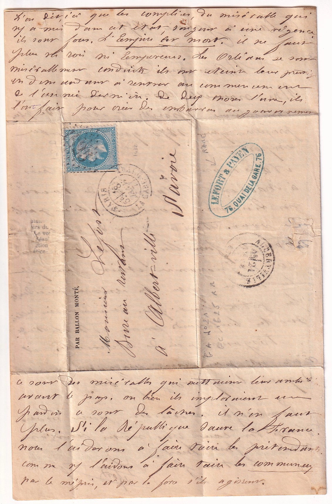 4 BALLON MONTE LE DUQUESNE N°29 PARIS GARE D'IVRY 8.01.1971 GAZETTE DES ABSENTS N°21 POUR ALBERTVILLE SAVOIE BEAU TEXTE ARRIVE 21 JANVIER 1871