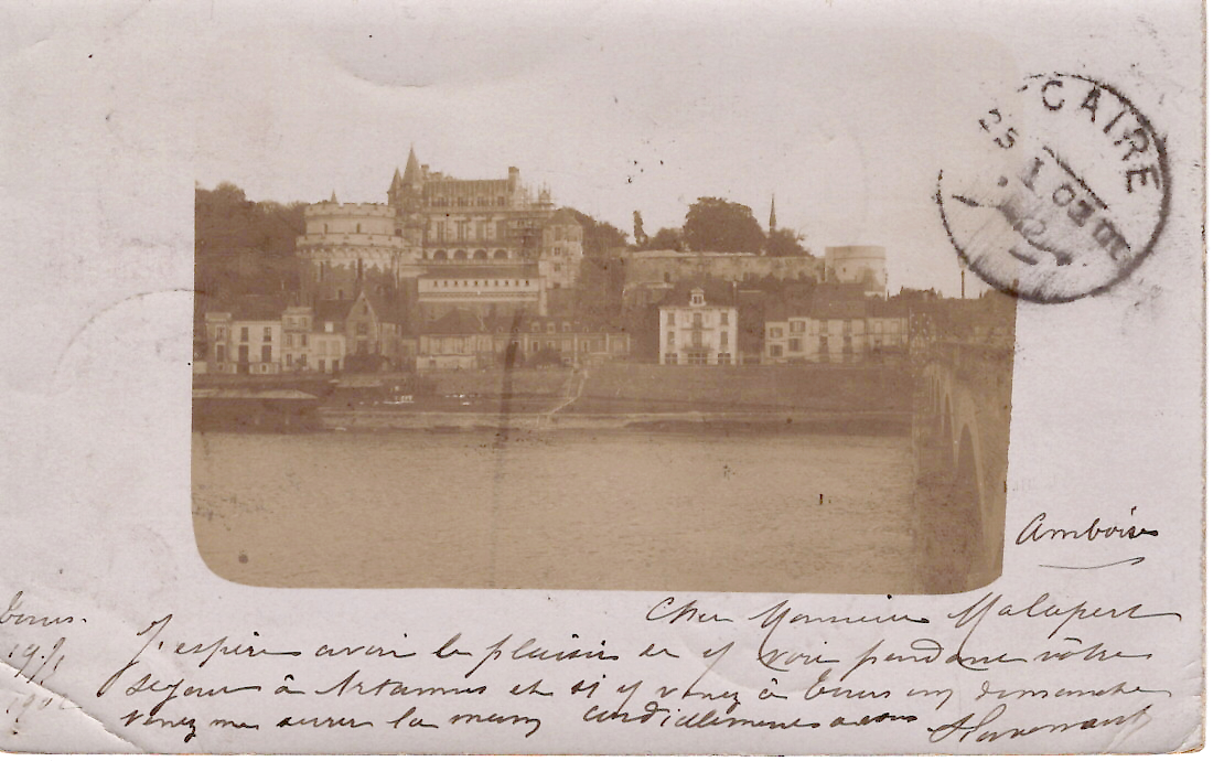 1 MOUCHON N° 116 SEUL CARTE  PHOTO AMBOISE TOURS INDRE ET LOIRE 19.5.1902 POUR LE CAIRE+ CACHET HOTEL SHEPHEARD'S