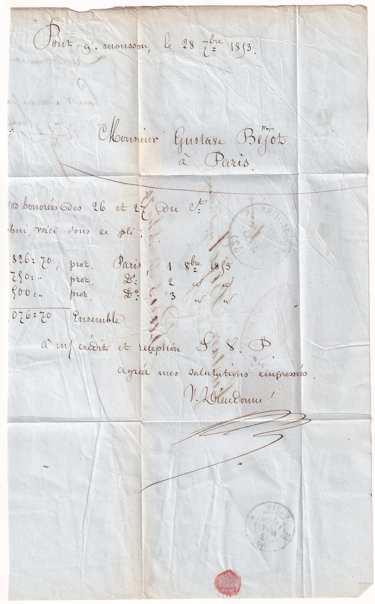 3 N°10 BLEU VERDATRE SIGNE ROUMET + CERTIFICAT CAD TYPE 13 PONT A MOUSSON MEURTHE ET MOSELLE POUR PARIS