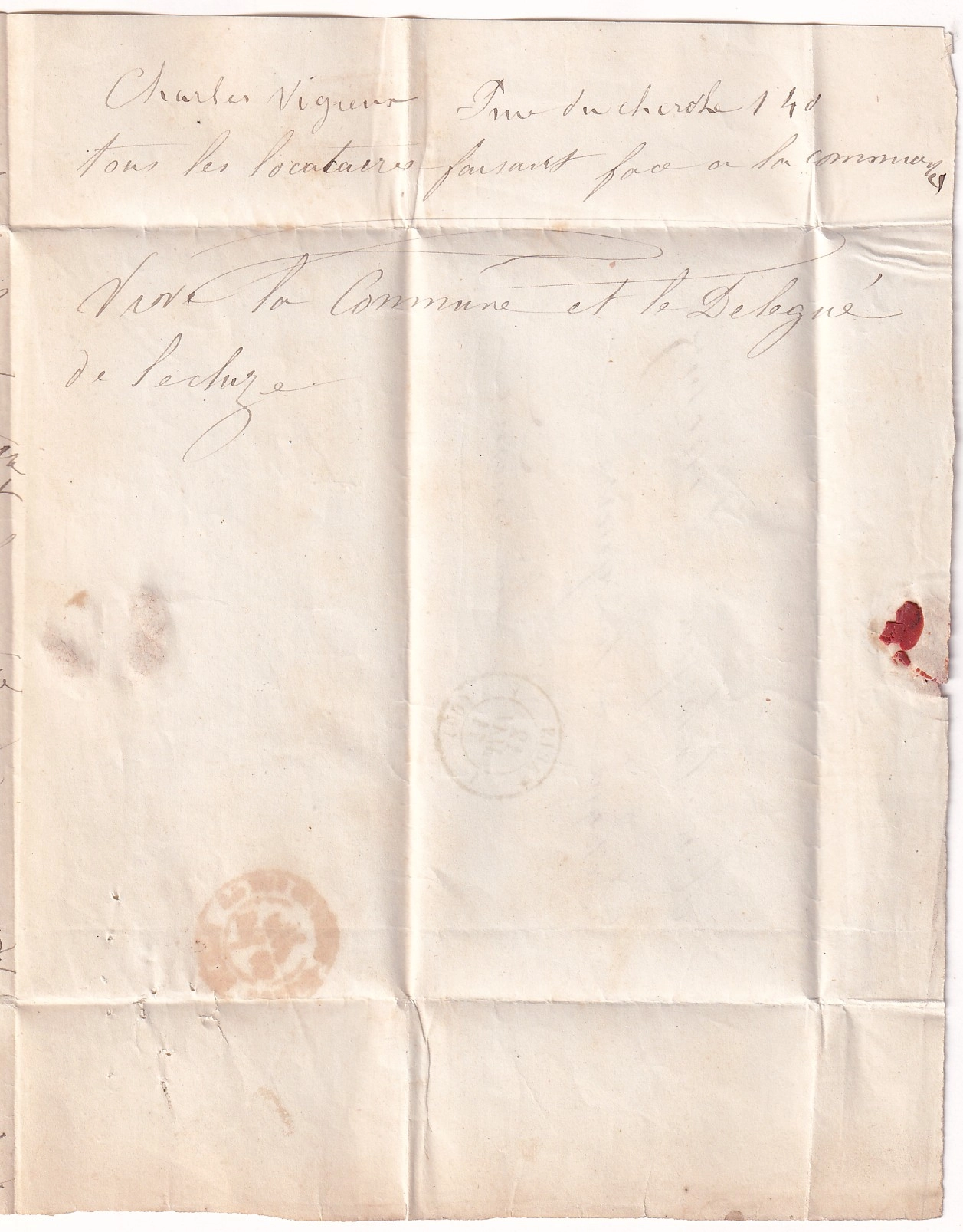 4 COMMUNE DE PARIS CACHET DE ROUTE 1 DU 12 MAI 1871 POUR CITOYEN DELECLUZE DELEGUE GUERRE DE LA COMMUNE AU DOS CONTRESEING