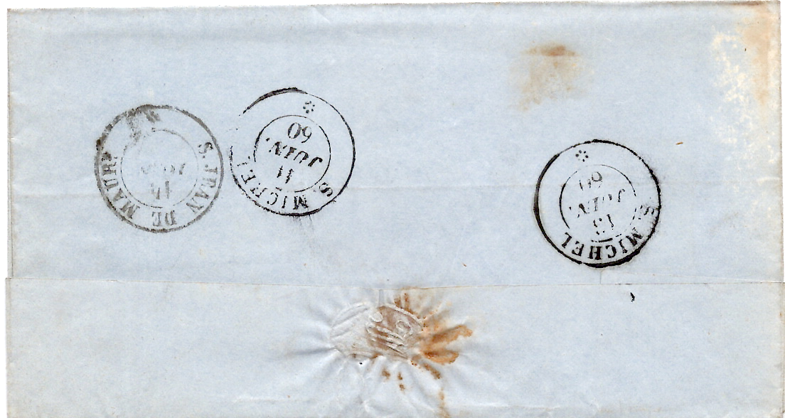 2 SARDE 20C LETTRE MODANE 10 JUIN 1860 LETTRE POUR ST JEAN ARRIVEE 13 JUIN ET 14 JUIN RARE
