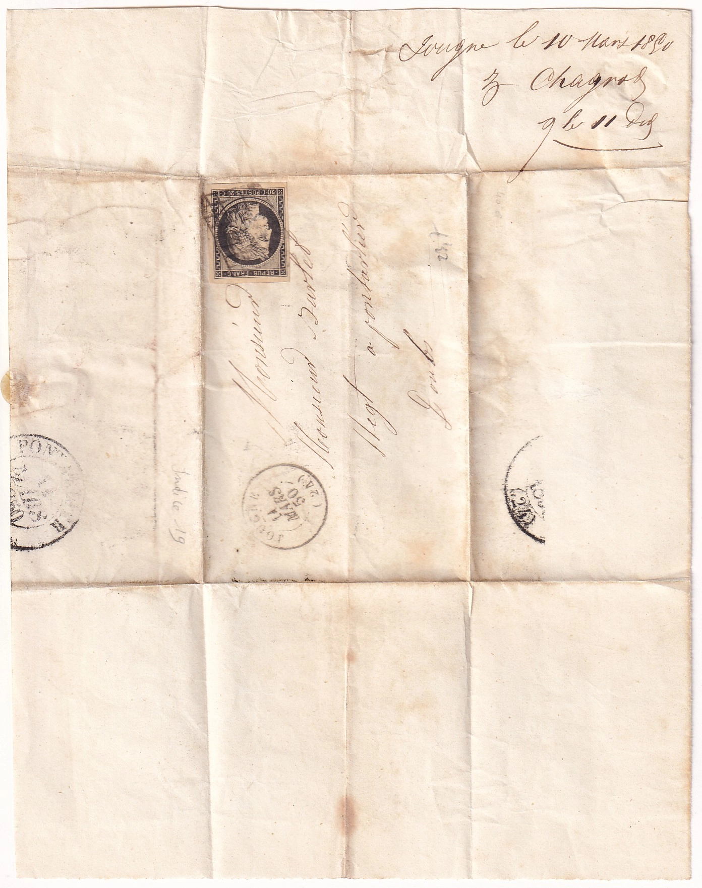 3 N°3 GRILLE JOUGNE DOUBS 11 MARS 1850 POUR PONTARLIER INDICE 20