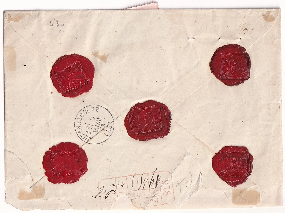 1 N°32 BANDE DE 4 + UN  N°56 BANDE DE 3 GC 978 CHAUMONT EN BASSIGNY HAUTE MARNE LETTRE CHARGE POUR JUZENNECOURT