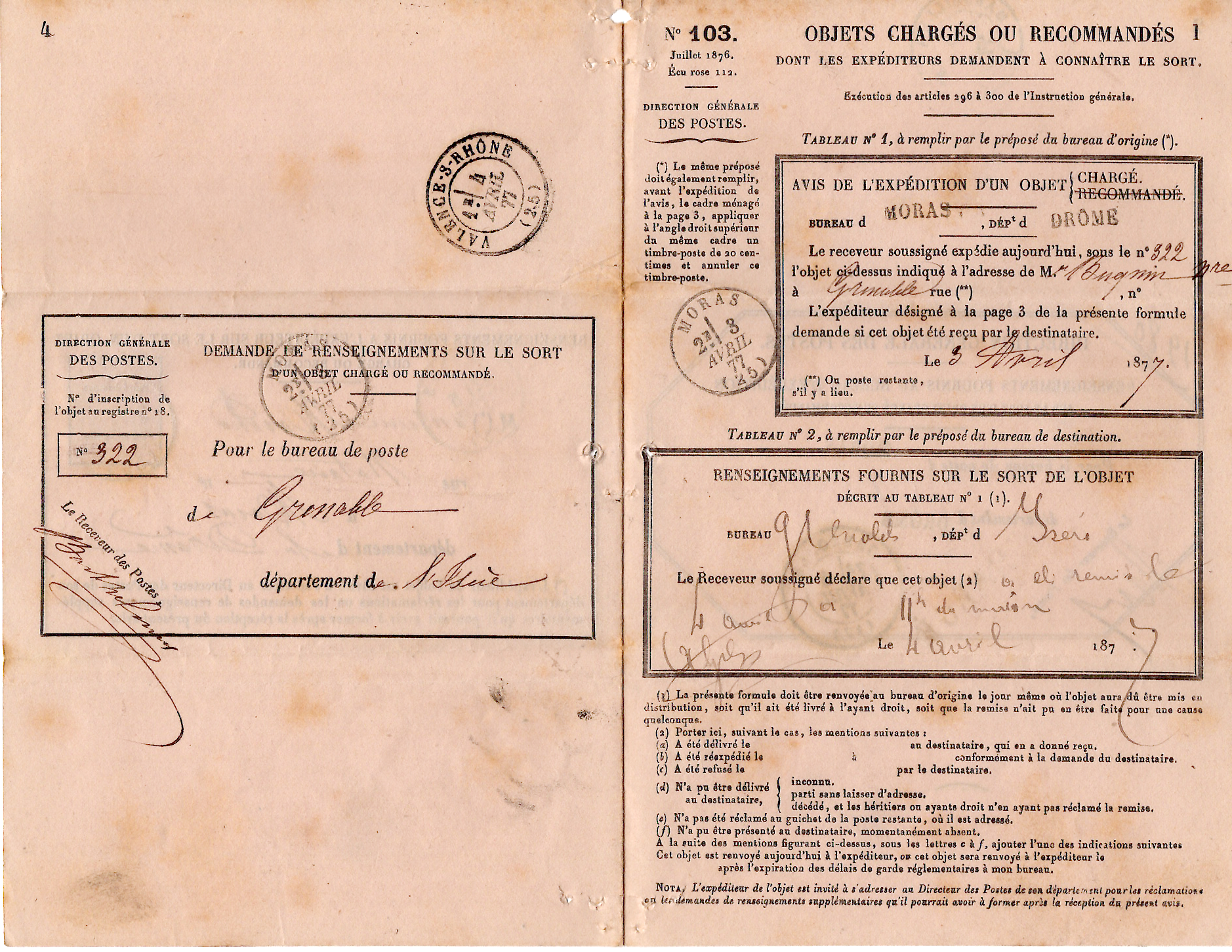 3 SAGE 20C BRUN N°67 SEUL AVIS RECEPTION N°103 TYPE 16 MORAS 1877 (25) DROME