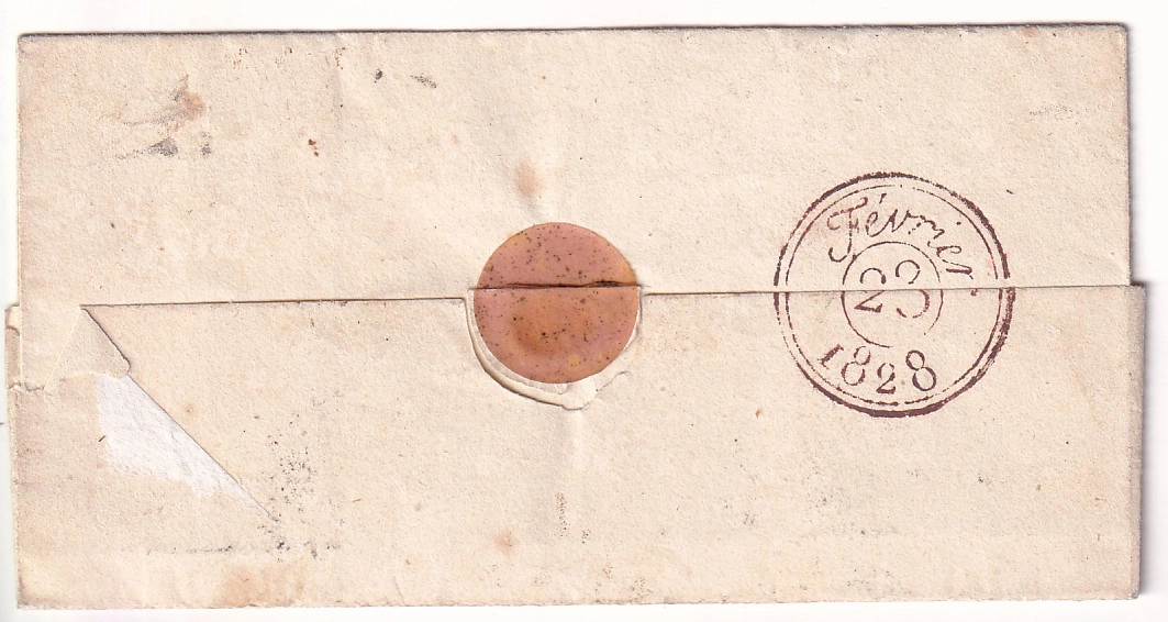 1 MARQUE ESSAI FEVRIER 1828 PAU BASSES PYRENEES POUR PARIS INDICE 24