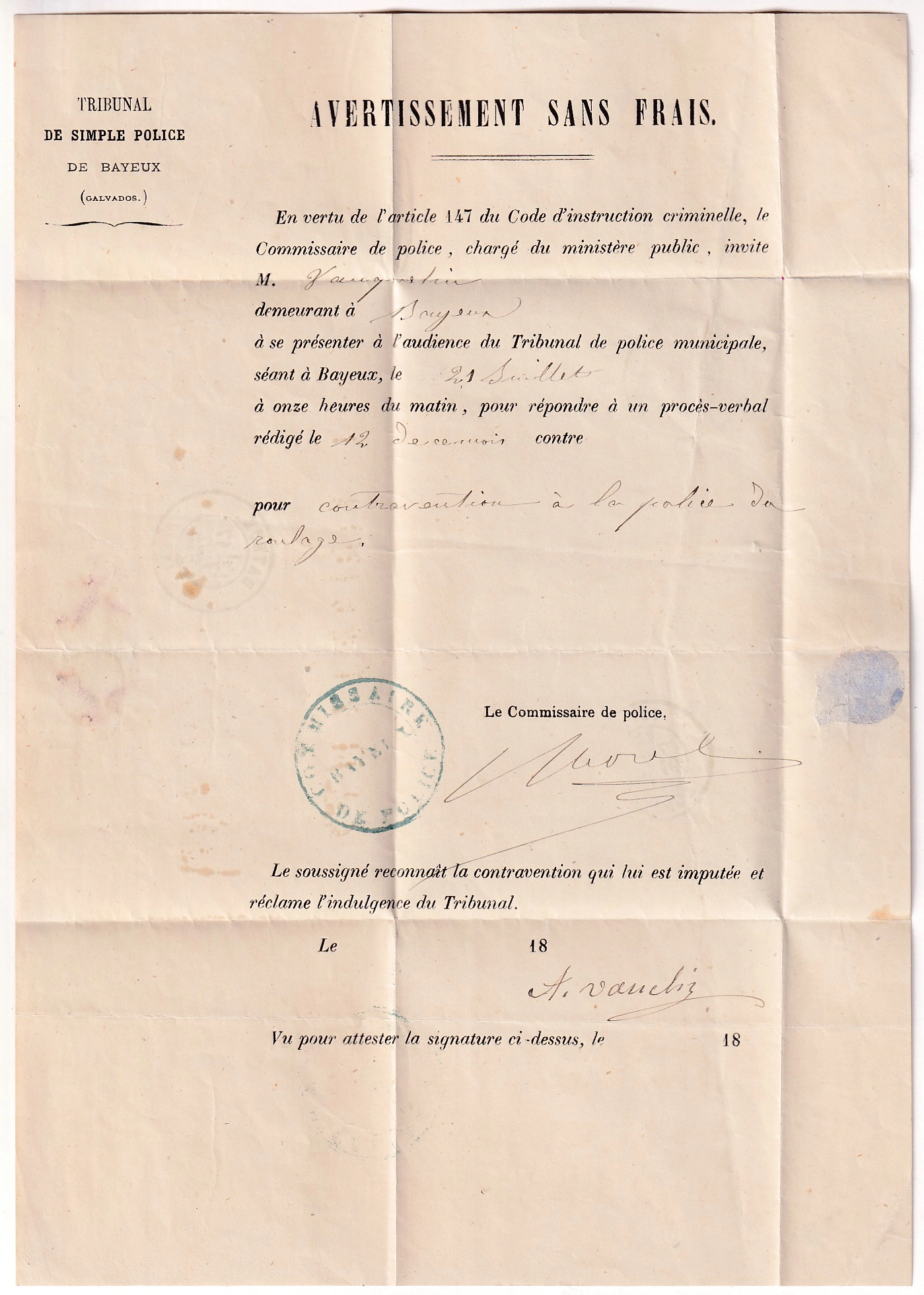 2 TIMBRE TAXE N°5 TTB / SUP BDF CAD TYPE 17 BAYEUX CALVADOS