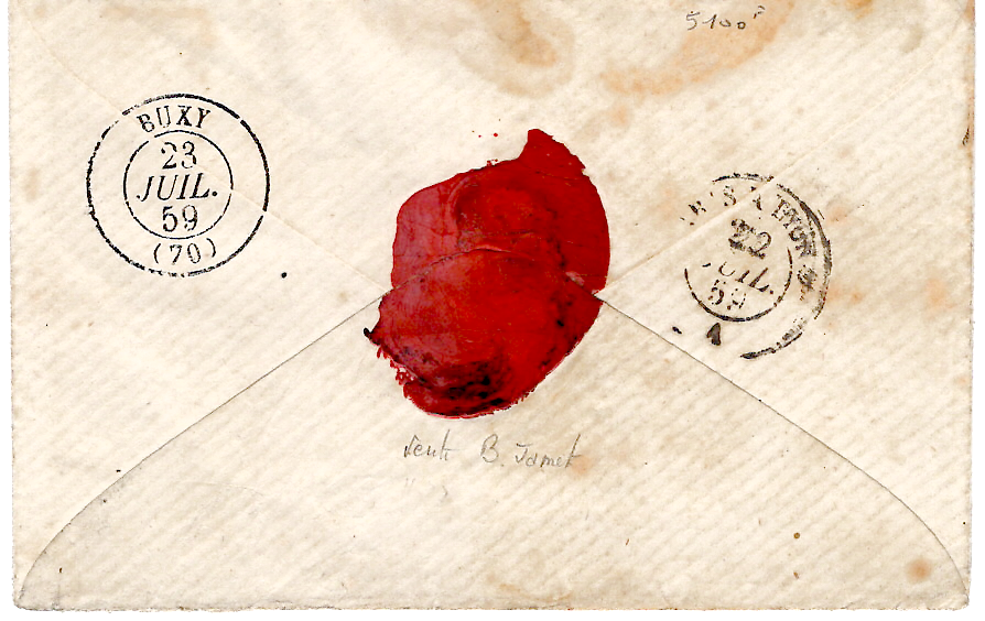 1 N°14 ENVELOPPE TYPE 15 ARMEE D'ITALIE 18 JUIL 1859 Bau s RARE SUR TIMBRE SIGNE BAUDOT INDICE 30