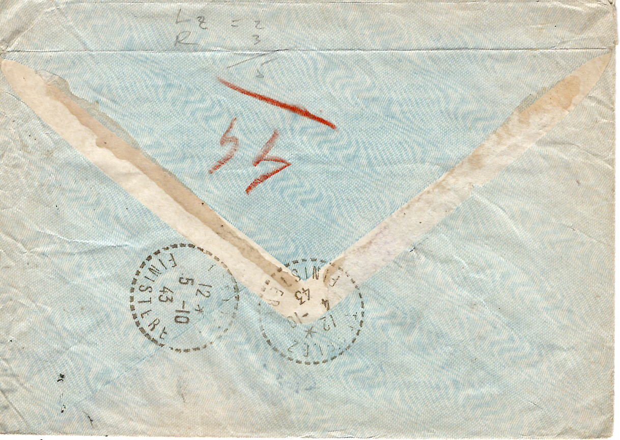 1 PETAIN 5FR SURTAXE  N° 580 SEUL LETTRE REC PARIS 118 1.10.1943 AU TARIF 2EME