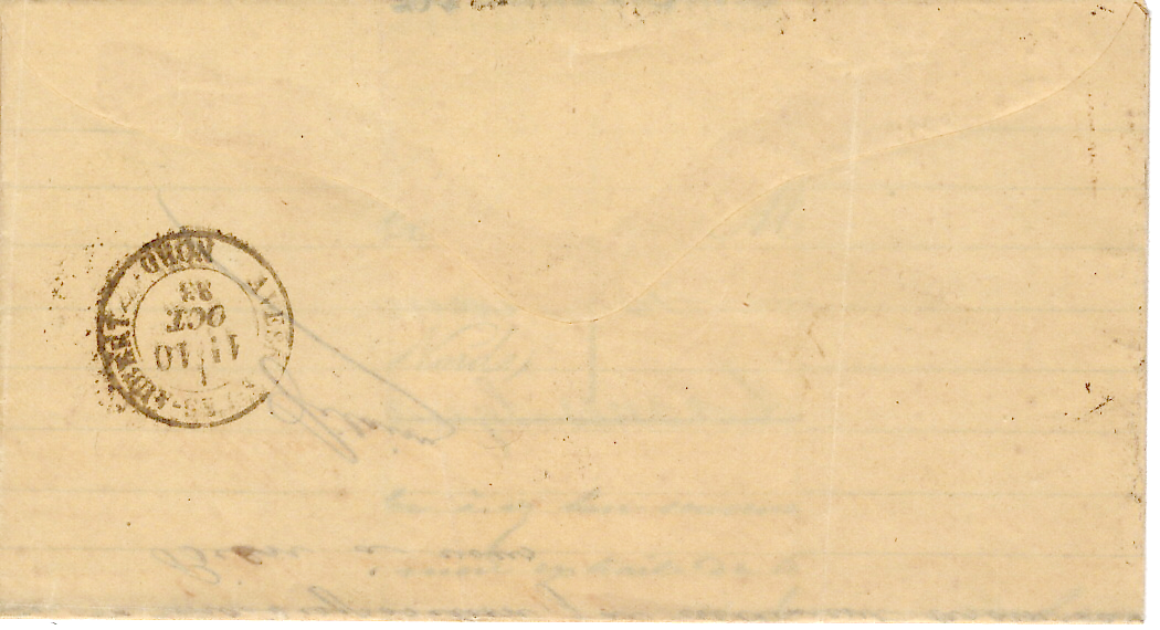 1 SAGE 15C LETTRE  MEMORANDUM TYPE 25 RIEUX EN CAMBRESIS 9 OCT 1883 NORD