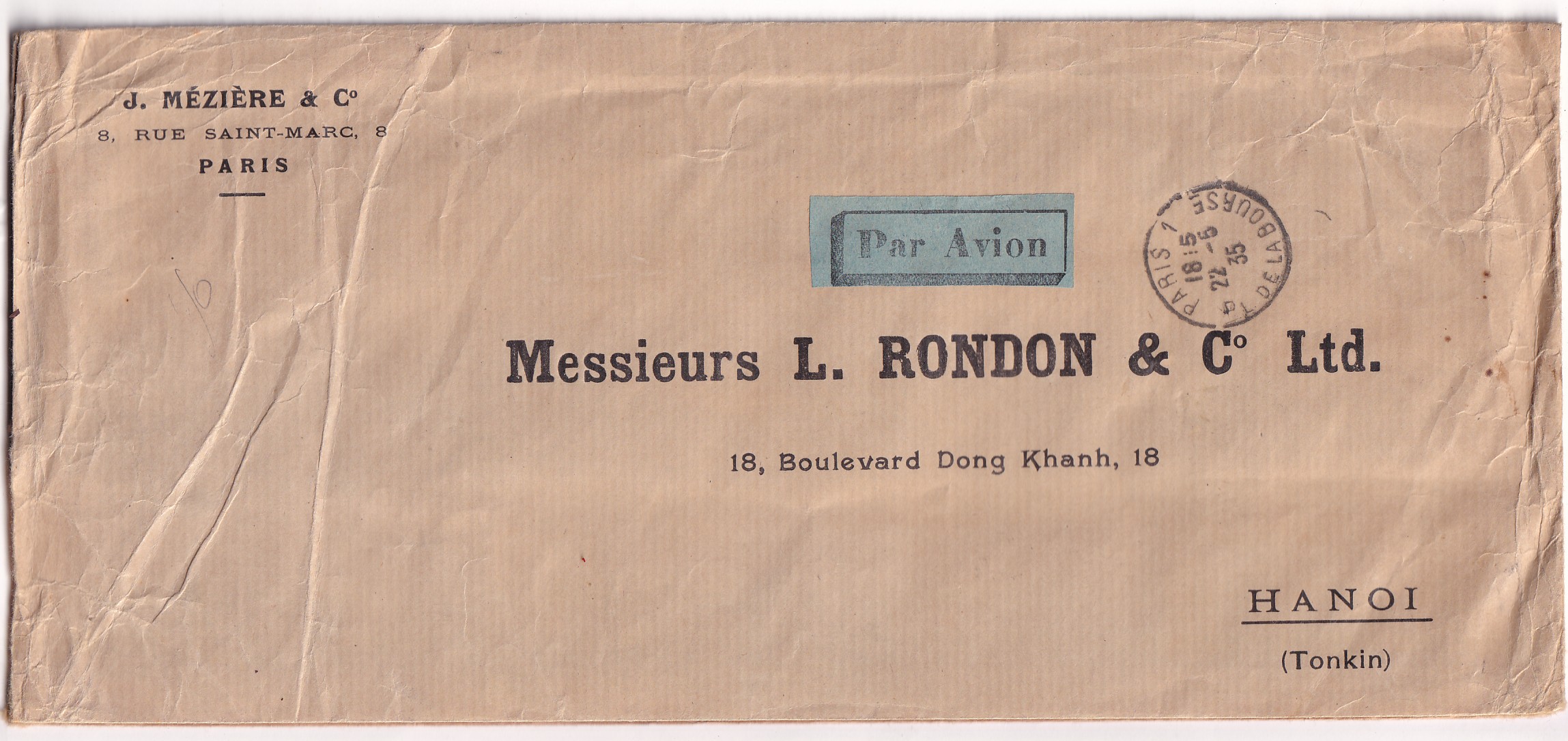 1 N°262 PONT DU GARD BANDE DE 4 261 281 286 RECOMMANDE PARIS POUR HANOI TONKIN 1935