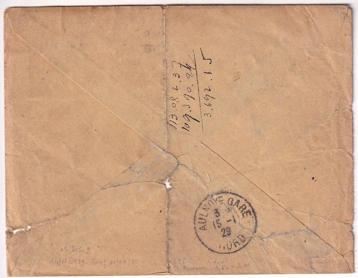 1 N°205 X3 MAUBEUGE NORD SUR VALEUR A RECOUVRER RECOMMANDE 1929 POUR CHARLEROI BELGIQUE
