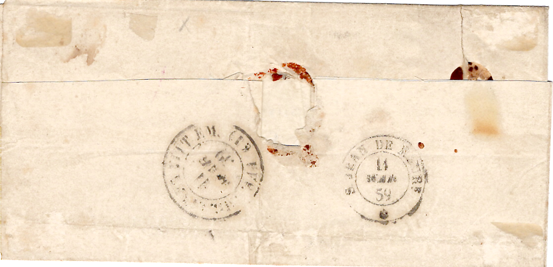 1 SARDE 20C BELLES MARGES LETTRE AIGUEBELLE 11 MAR 1859 POUR ST JEAN SAVOIE