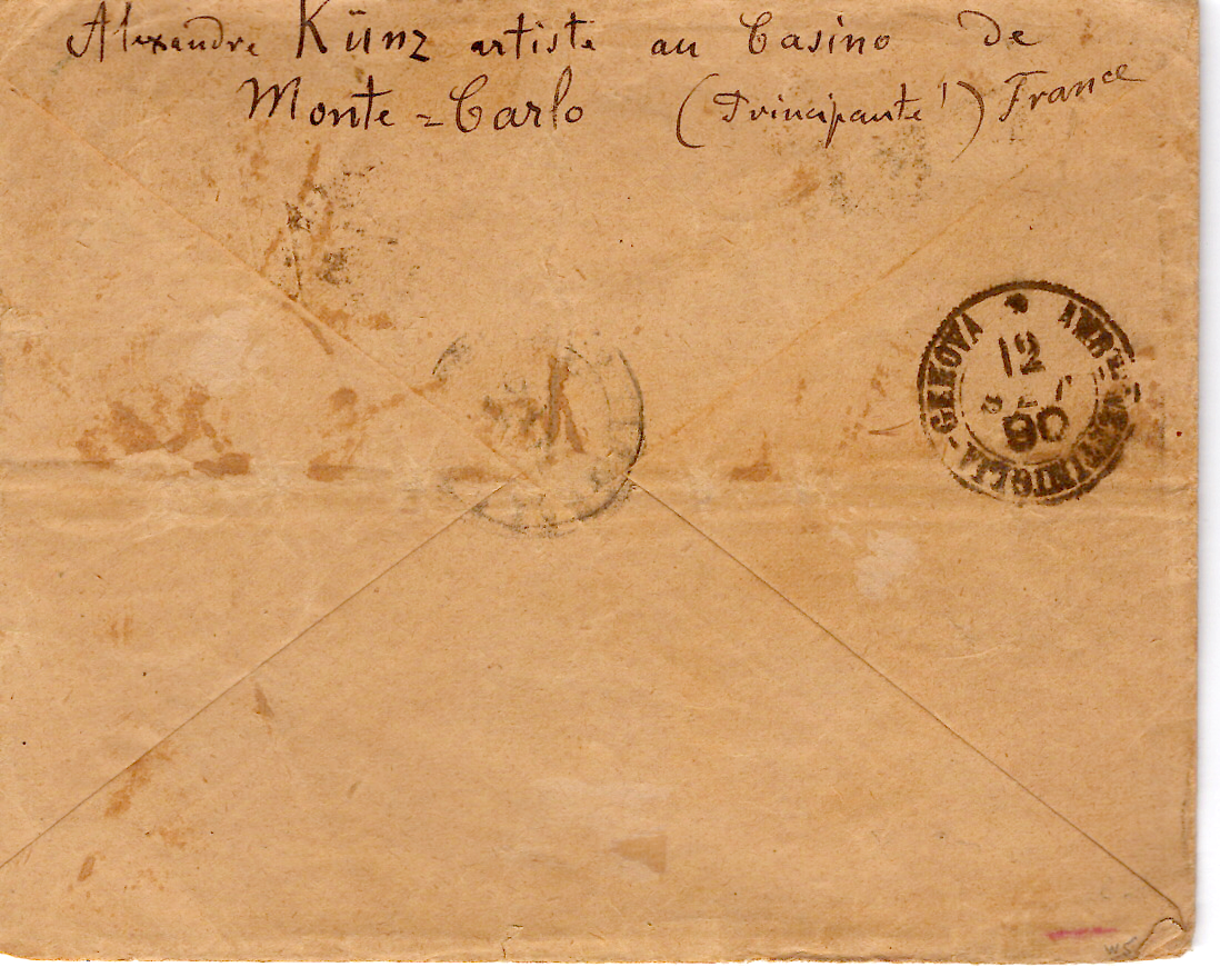 1 MONACO 25C SEUL SUR LETTRE CONVOYEUR MARSEILLE A VINTIMILLE 12 SEPT 1890 POUR TURQUIE