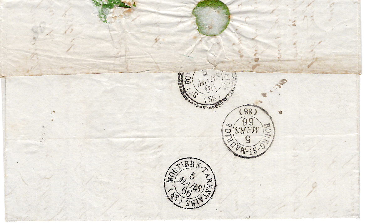 1 N° 22 GC 3604 TYPE 22 STE FOY DU TARENTAISE 4 MARS 1866 (88) LETTRE ECRITE LA GURRAZ