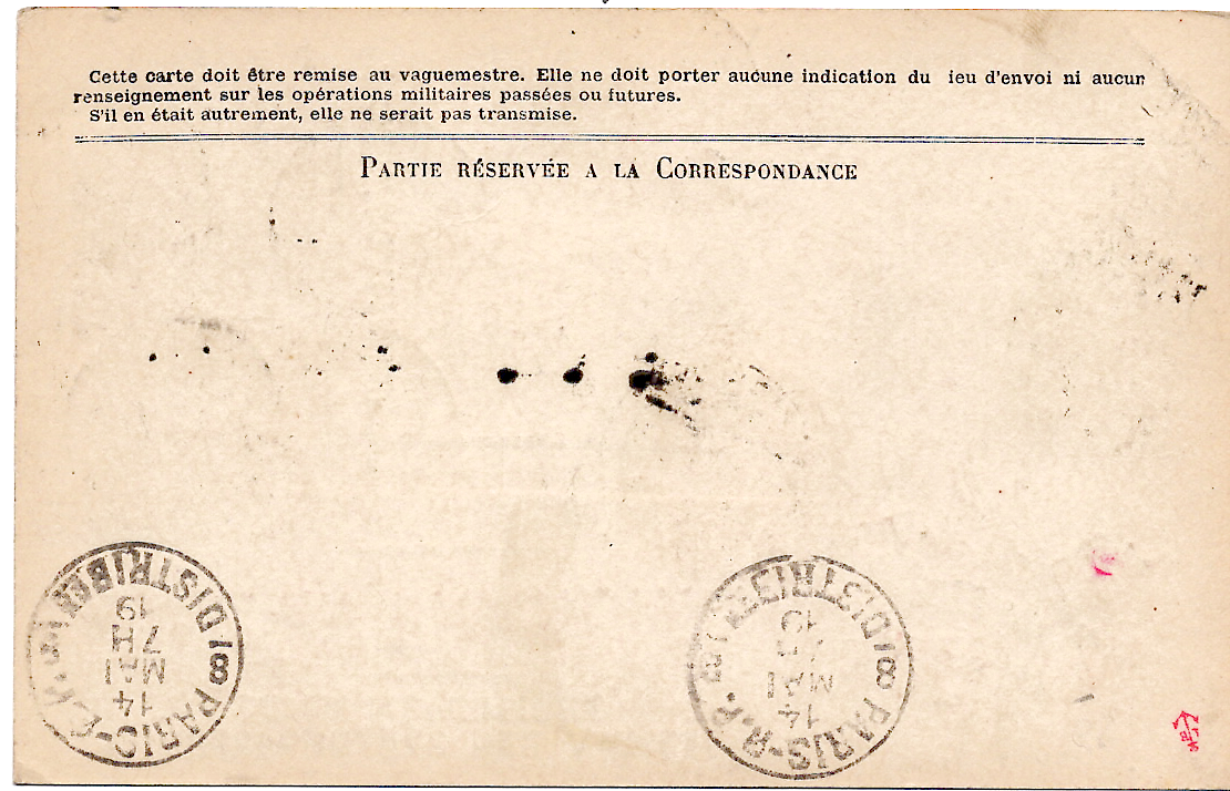 1 BLANC 1C BLOC DE 4+1+2C+3C CARTE FM DRAPEAUX CACHET ALLEMAND PELTER KR METZ 12.5.1919