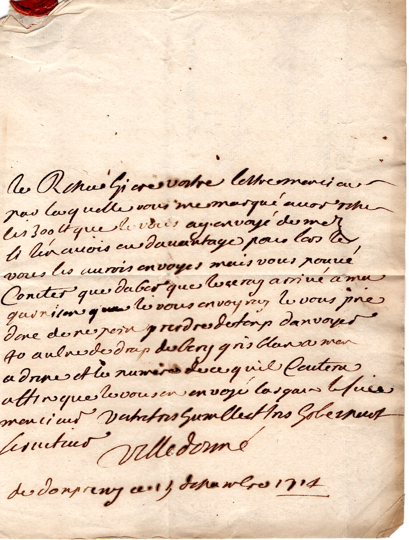 2 HAUTE MARNE DE JOINVILLE  MANUSCRIT LENAIN N°1 1714 LETTRE POUR NANCY