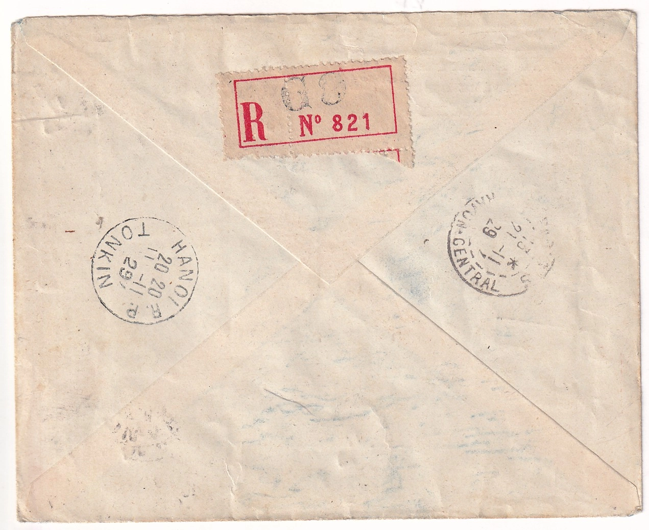 1 HANOI TONKIN TIMBRE INDOCHINE COSTES ET BELLONTE  RECORD DISTANCE 17/11/1929 3 MILLESIME