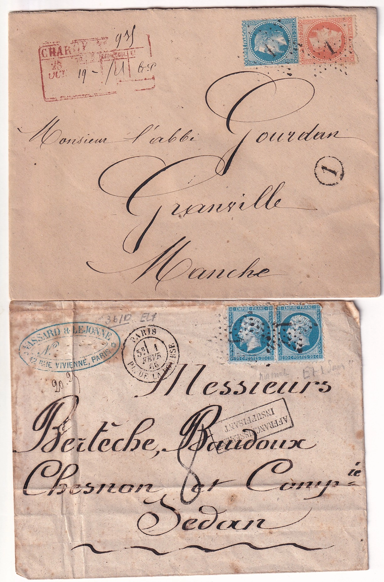 2 LOT ETOILE 1 PARIS DE 10 LETTRES DONT CHARGE TAXE8 AFFRANCH POUR ETRANGER
