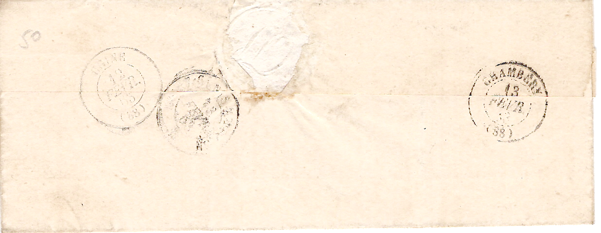 1 N° 14 GC 1531 TYPE 22 FLUMET 12 FEVR 1863 LETTRE POUR CHAMBERY SAVOIE